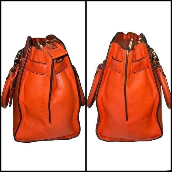 MICHAEL KORS HAMILTON TRAVELER GENUINE LEATHER SATCHEL/ SHOULDER BAG ORANGE - Picture 9 of 15